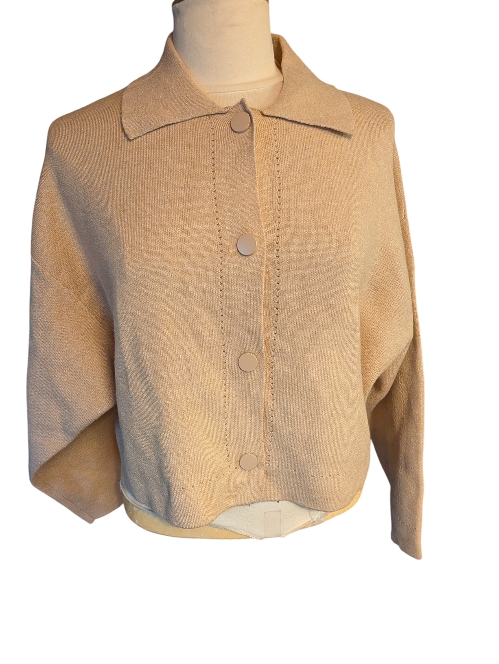 Truth By Republic NWT Cropped Tan Viscose Blend Raglan Sleeve Sweater